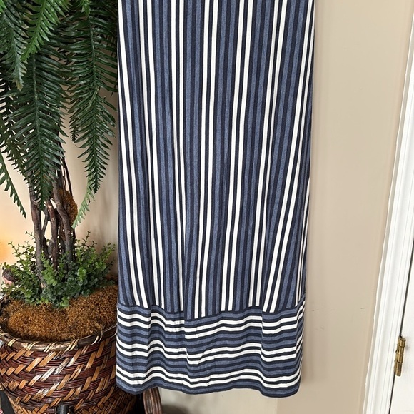 Sunday Anthropologie Blue White Striped High Low Maxi Dress Sleeveless Stretch - Picture 10 of 14